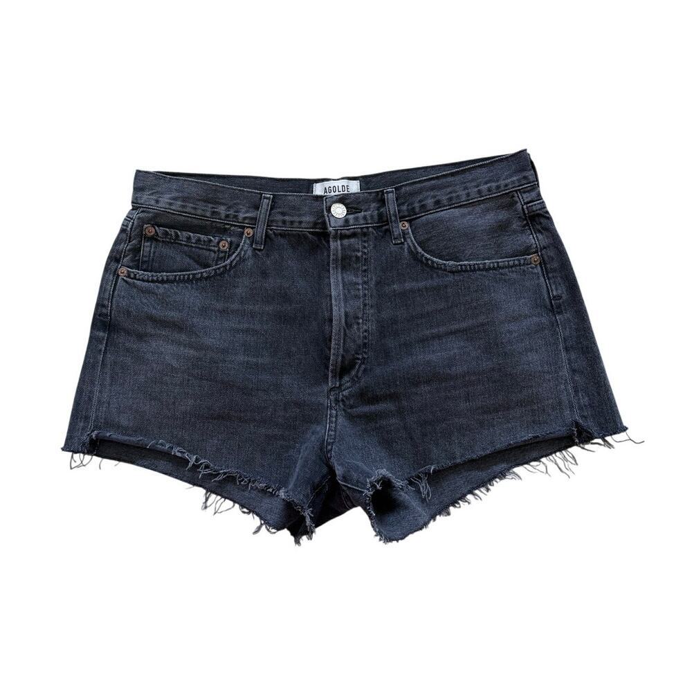 Agolde Parker Black Frayed Denim Shorts Size 29 - Picture 3 of 6